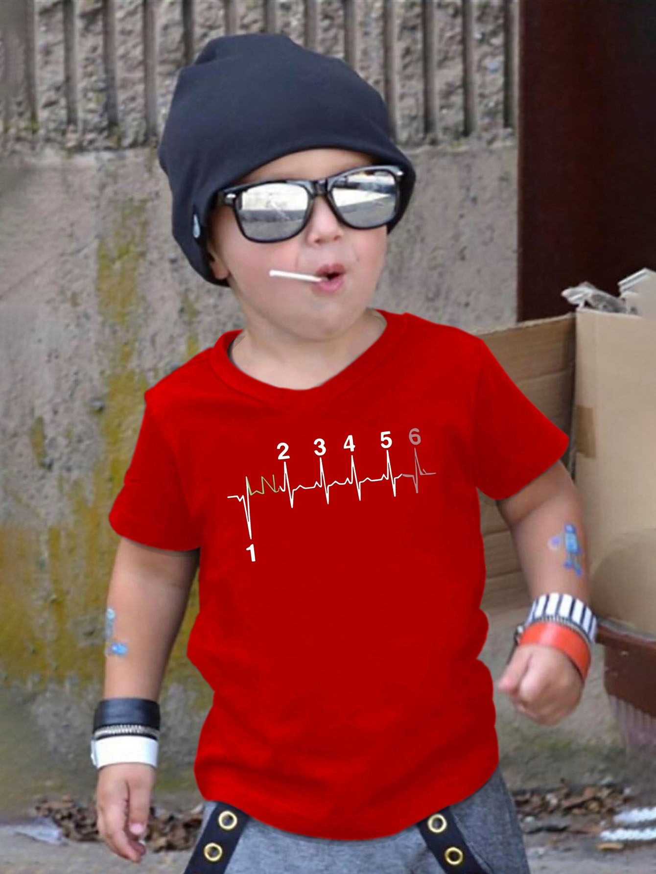 Motorcycle Gear Outfit - バイクギアシフト ハートビートグラフィック キッズTシャツ 男の子 女の子 バイカー