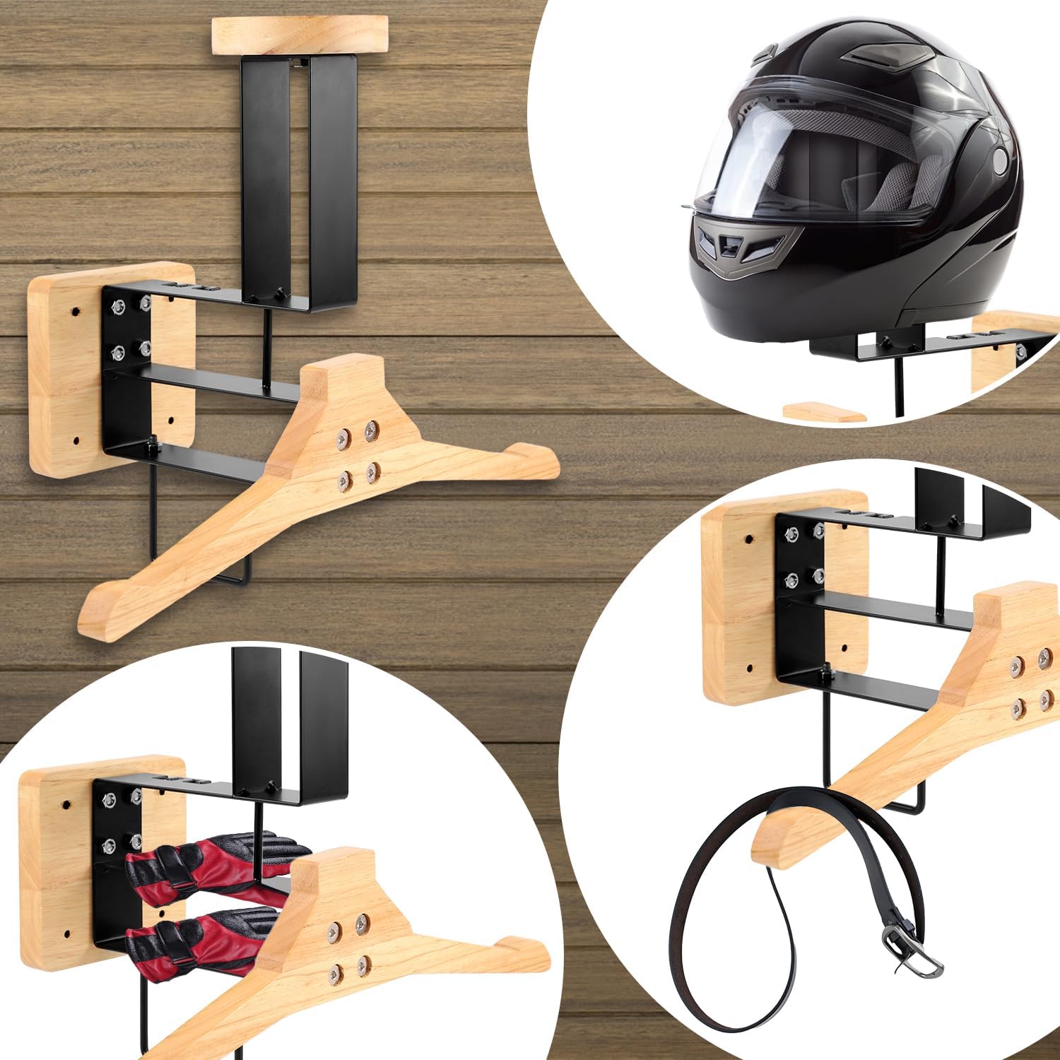 木製オートバイヘルメットホルダー壁掛けフックディスプレイラッ - Motorcycle Gear Holder のレビューと価格
