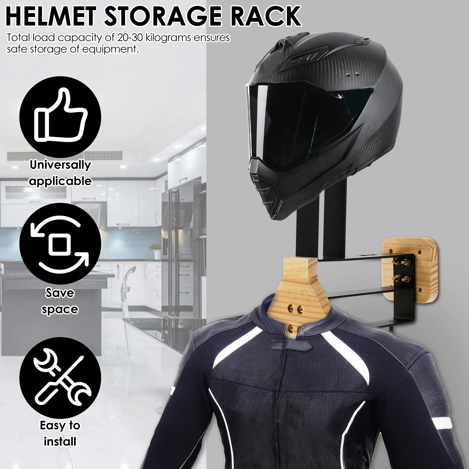 オートバイヘルメットラック 木製ベストヘルメット壁掛けスタン - Motorcycle Gear Holder のレビューと価格