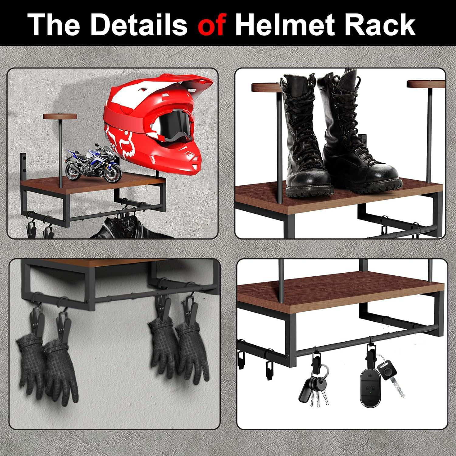 木製バイクヘルメット壁掛けホルダー（フック付き）多目的棚ジャ - Motorcycle Gear Holder のレビューと価格